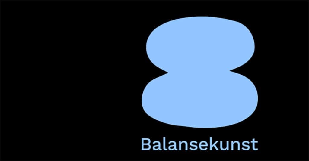 En lyseblå, abstrakt form som ligner to stablede ovaler med ordet